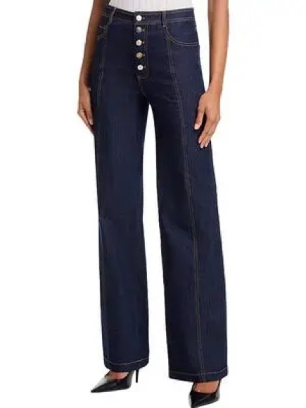 Cinq à Sept Benji Wide Leg Jeans 0 Dark Indigo High Rise Button Fly Stretch